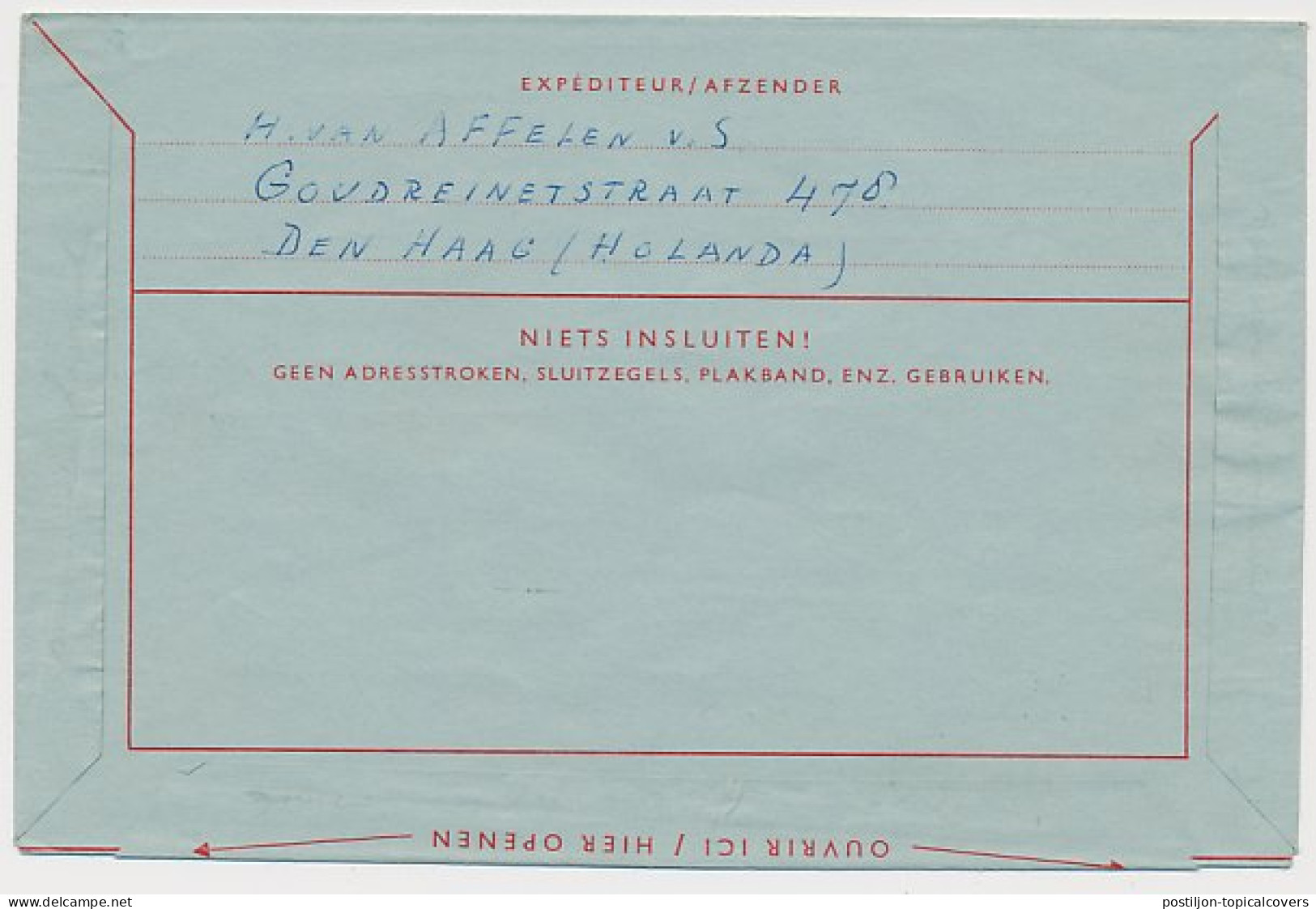 Luchtpostblad G. 21 S Gravenhage Masnou Spanje 1969 - Postal Stationery