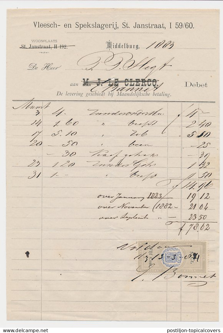 Nota Middelburg 1887 - Vleeschhouwerij - Spekslagerij - Netherlands