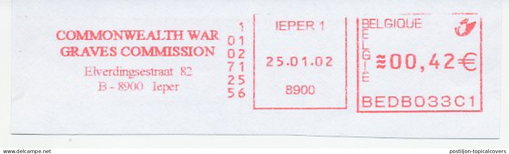 Meter Cut Belgium 2002 Commonwealth War Graves Commisiion - Militaria
