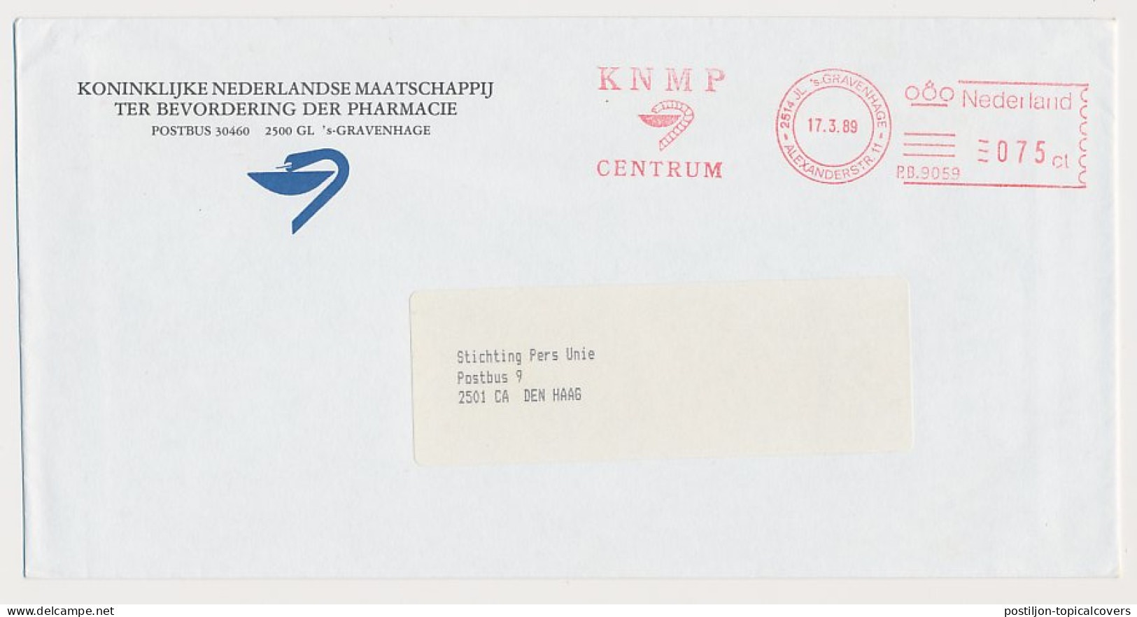 Meter Cover Netherlands 1989 Dutch Society For The Promotion Of Pharmacy - Aesculapius  - Other & Unclassified