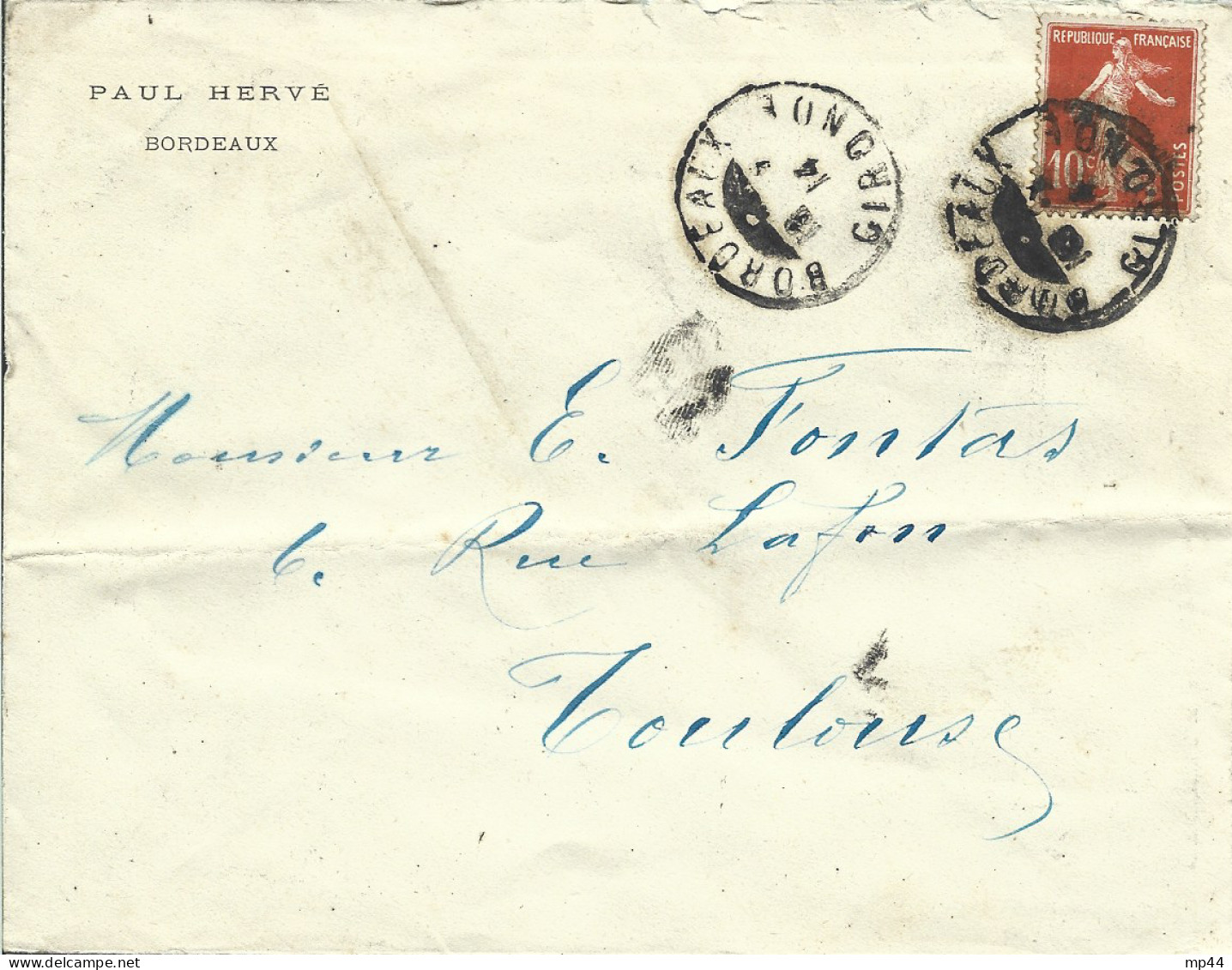 1L26 --- 33 BORDEAUX A4 (cale à La Place De L'heure) Semeuse Paul Hervé - Manual Postmarks