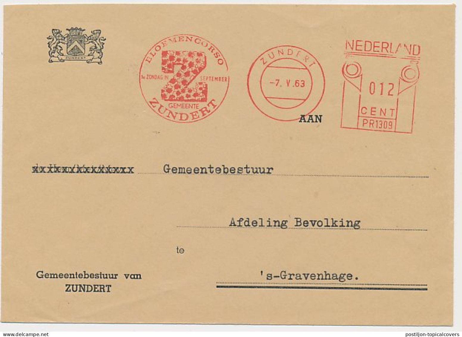 Meter Cover Netherlands 1963 Flower Parade Zundert - Autres & Non Classés