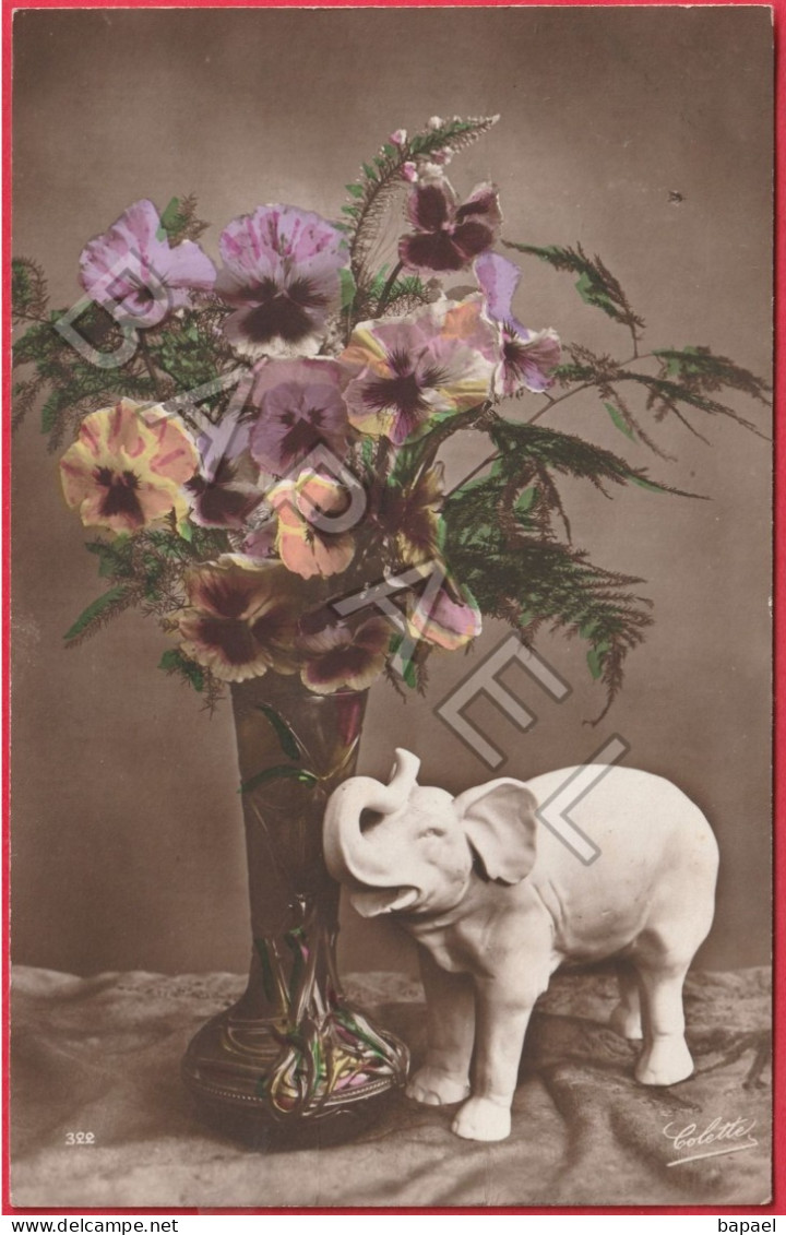 Bouquet De Fleurs Dans Un Vase Et Un Éléphant Blanc (2) - Other & Unclassified