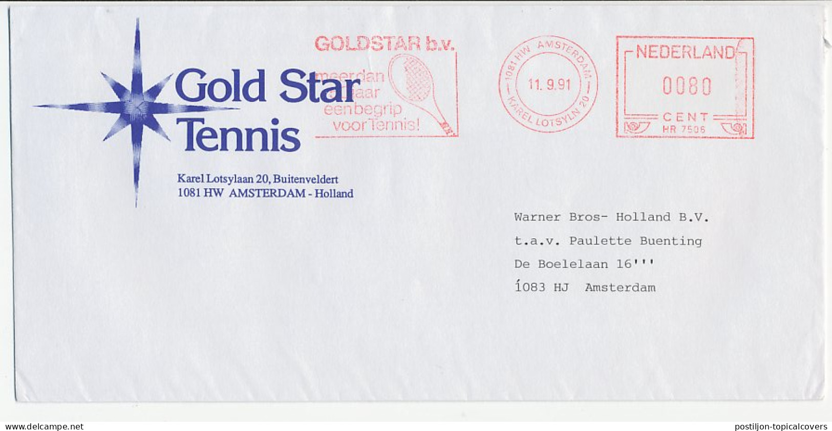 Meter Cut Netherlands 1991 Tennis - Gold Star - Autres & Non Classés