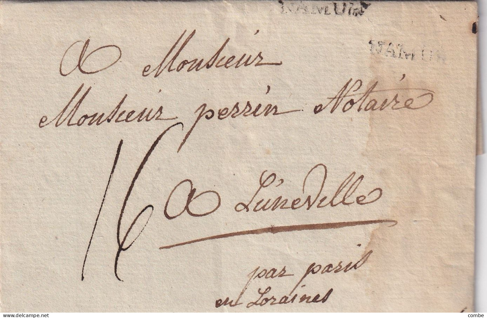 LETTRE. BELGIQUE. 21 MARS 1786. DOUBLE GRIFFE NAMUR. POUR LUNEVILLE PAR PARIS OU LORAINE. TAXE 16 - 1714-1794 (Pays-Bas Autrichiens)