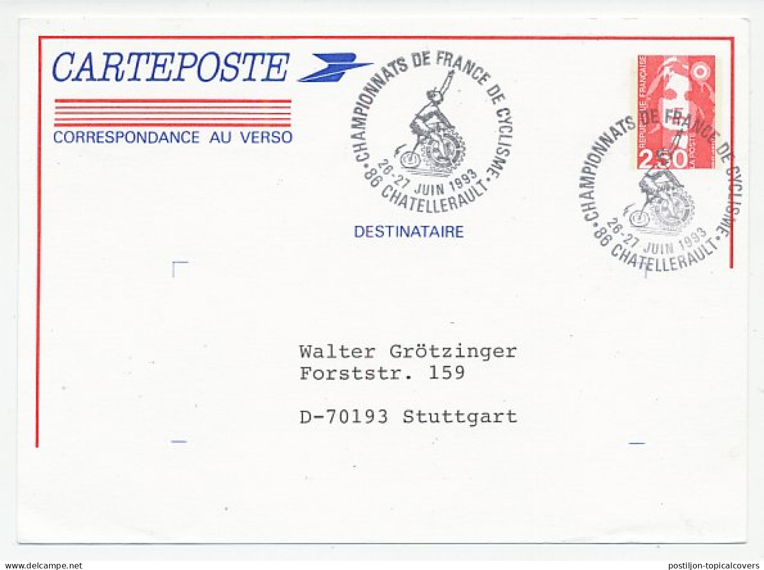 Card / Postmark France 1993 Cycling Championships France - Autres & Non Classés
