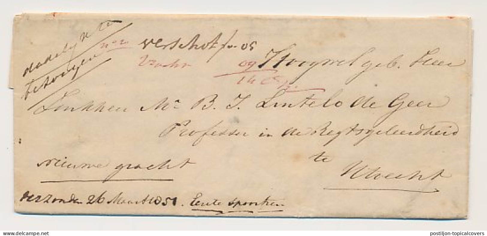 Treinbrief Prattenburg Rhenen - Utrecht 1851 - Eerste Spoortrein - Covers & Documents