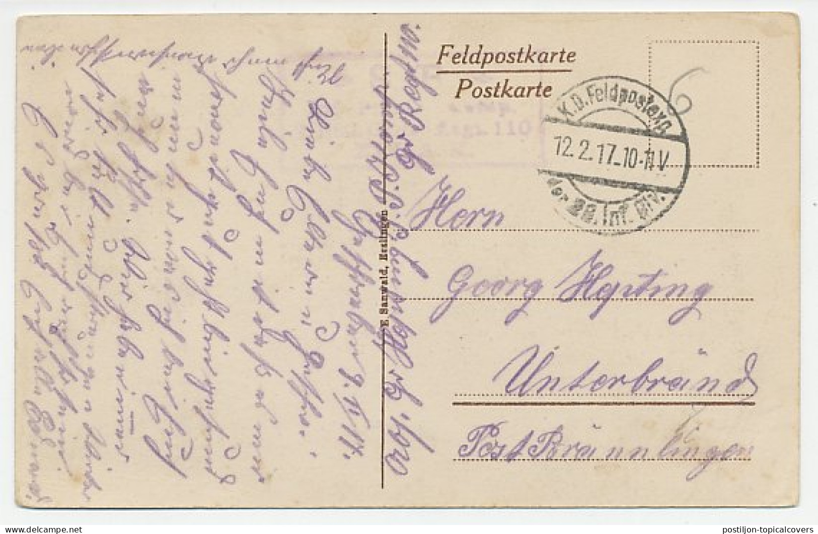 Fieldpost Postcard Germany 1917 Trench - WWI - WO1