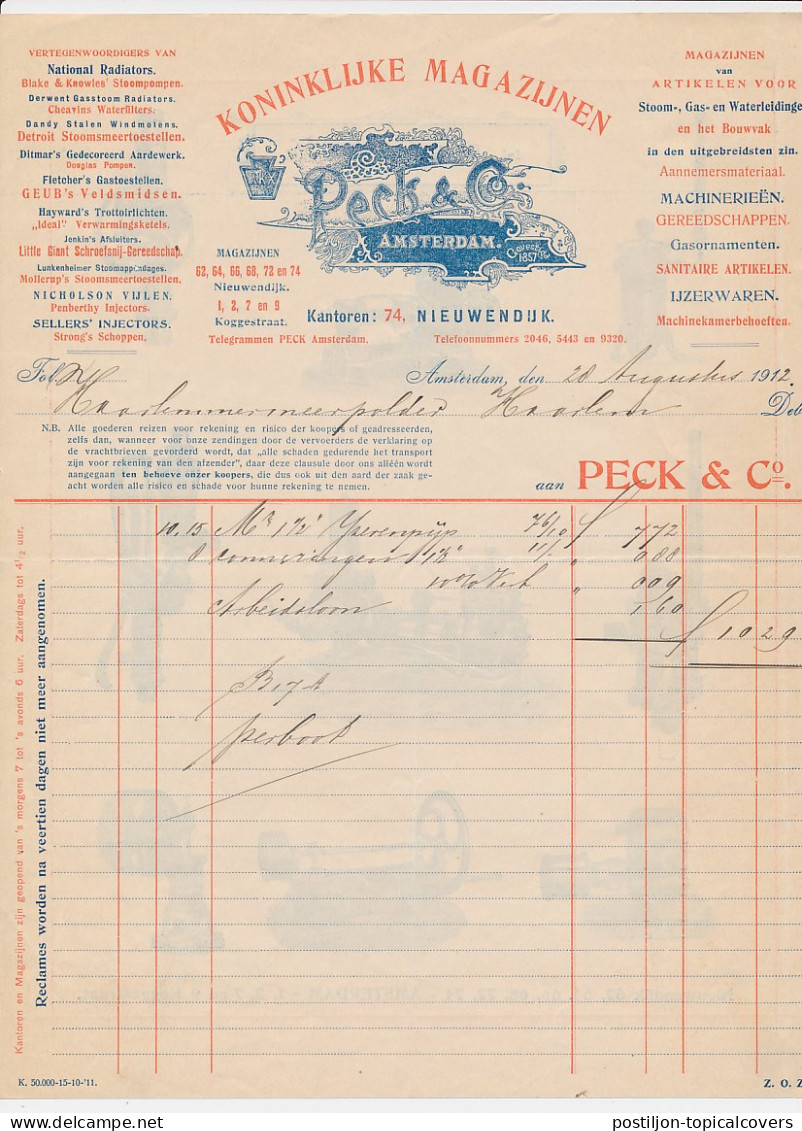Nota Amsterdam 1912 - Peck & Co. Metaalwaren - Pompen Etc. - Nederland