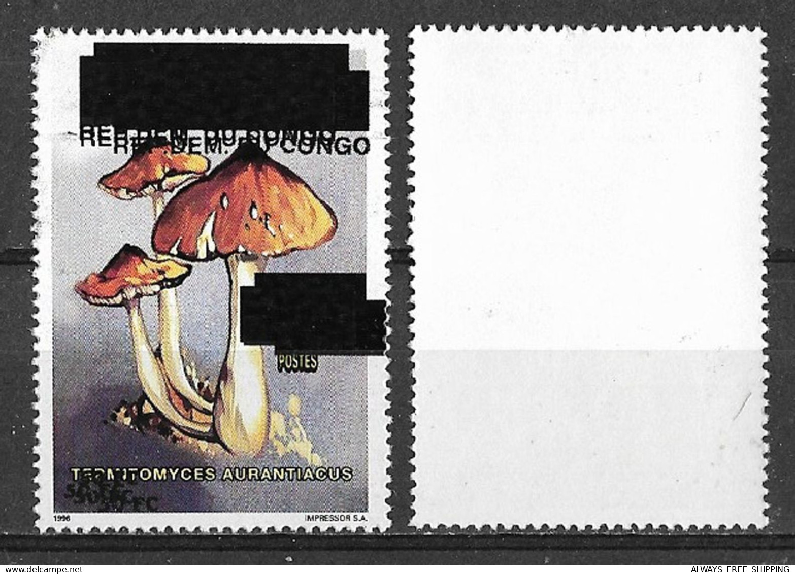 2000 Congo Zaire - Error Triple Overprint - Plants Fungus Mushrooms Champignons Termitomyces Aurantiacus MNH - Orchidées