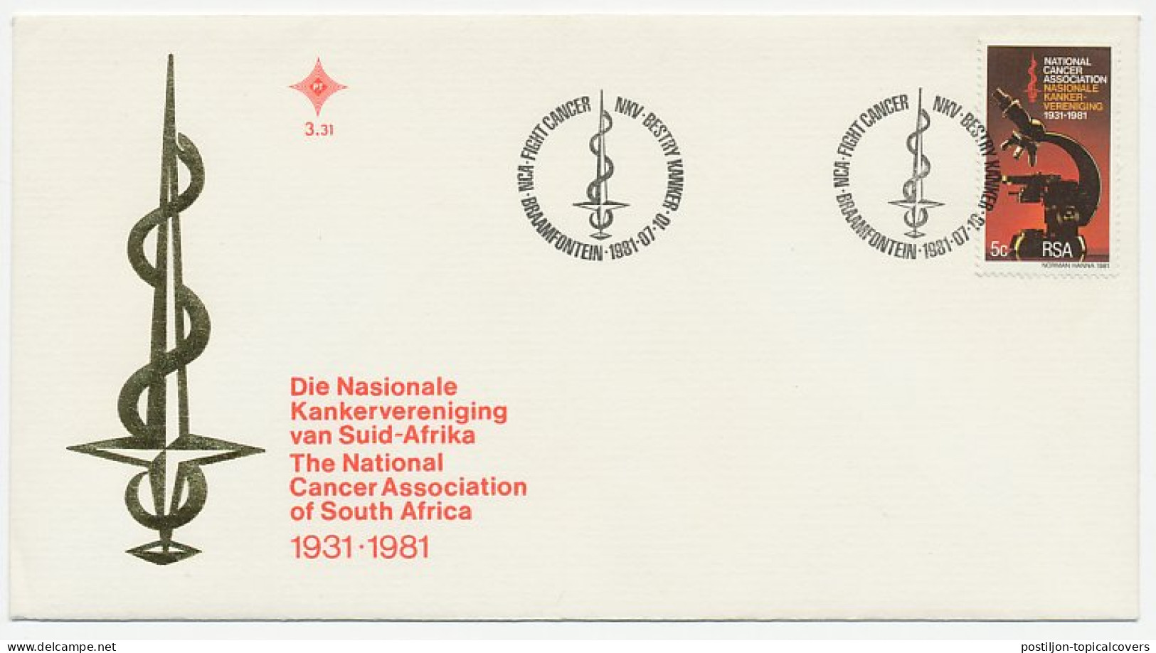 Cover / Postmark South Africa 1981 National Cancer Association - Microscope - Otros & Sin Clasificación