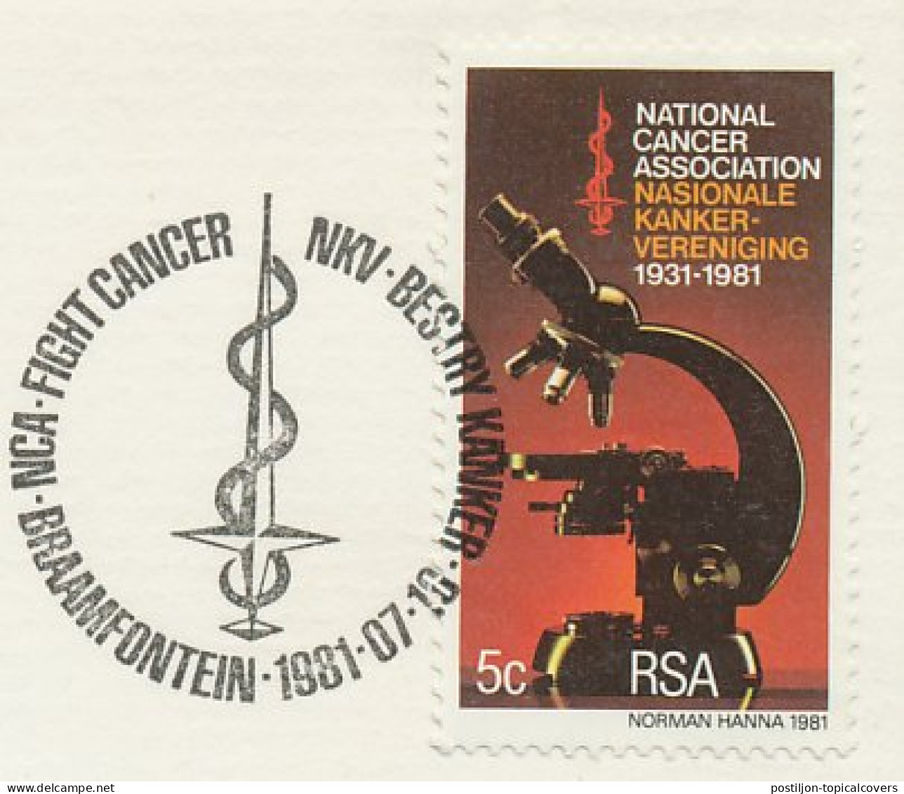 Cover / Postmark South Africa 1981 National Cancer Association - Microscope - Autres & Non Classés