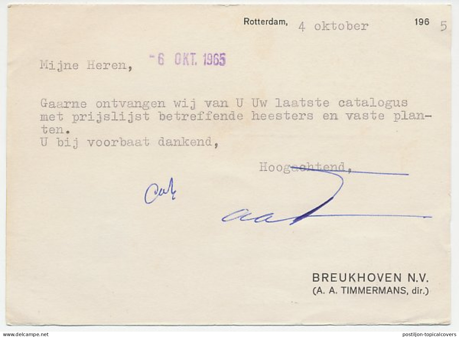 Firma Briefkaart Rotterdam 1965 - Instrumenten / Microscopen - Unclassified