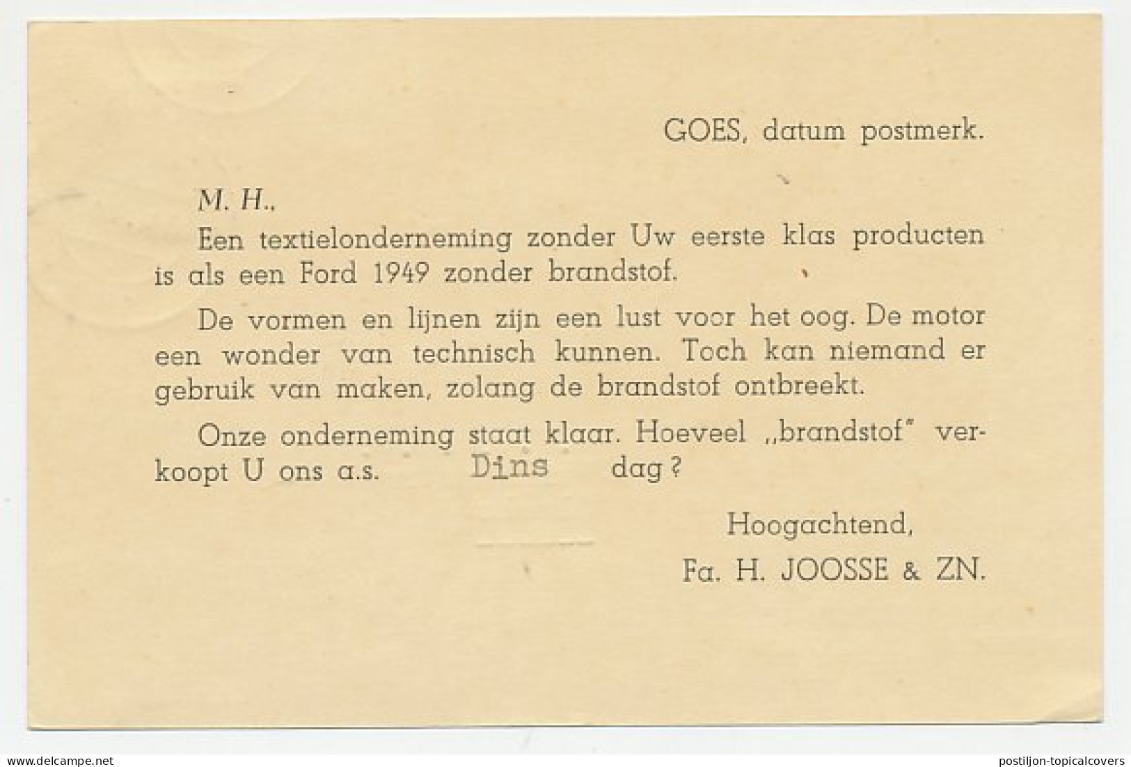 Firma Briefkaart Goes 1949 - Groothandel - Unclassified