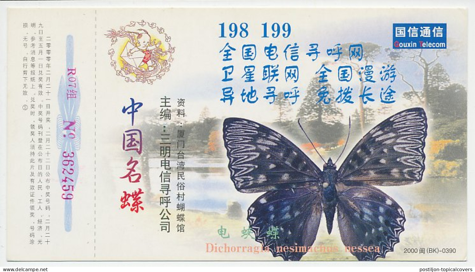 Postal Stationery China 2000 Butterfly - Otros & Sin Clasificación