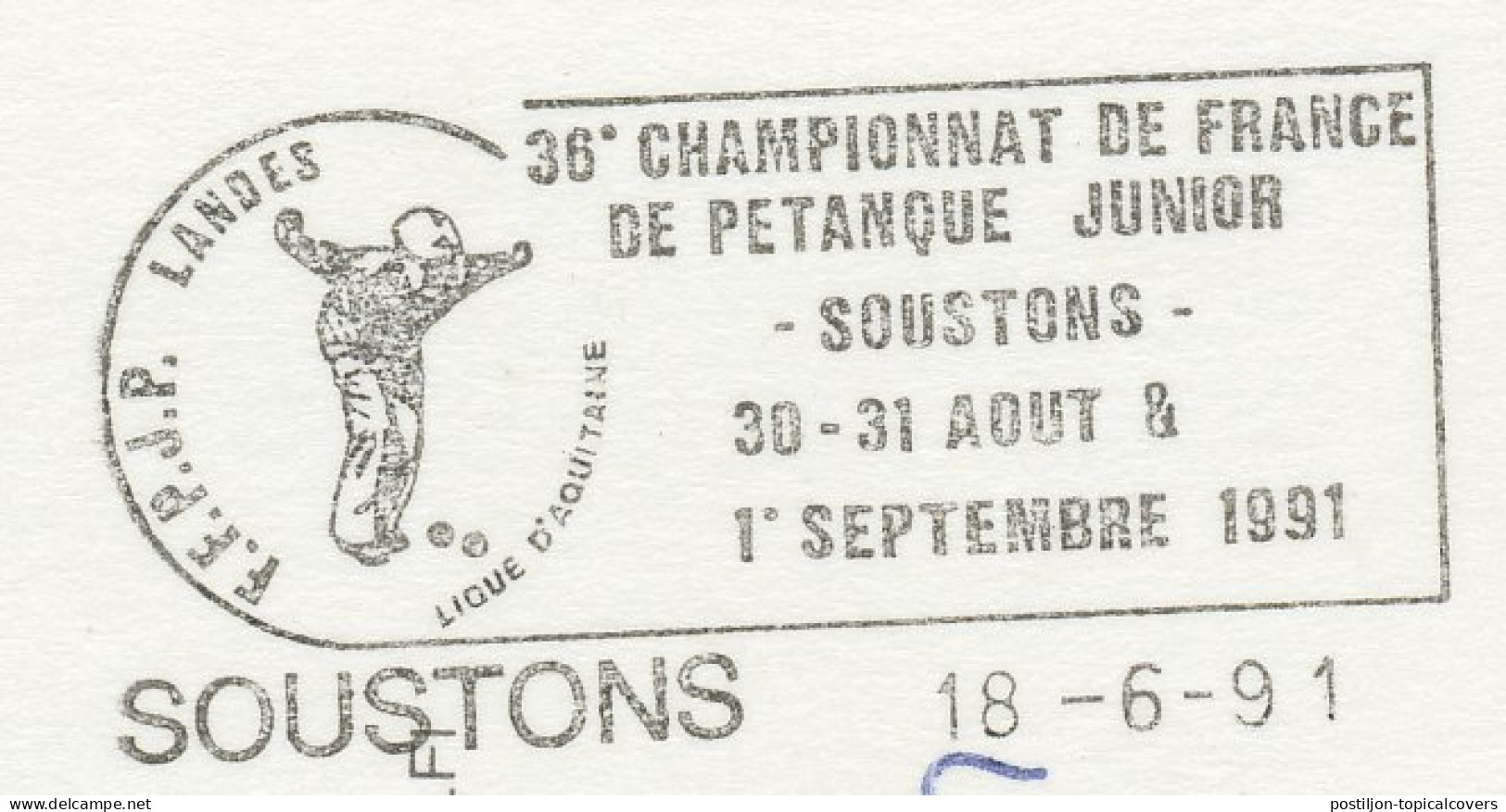 Postcard / Postmark France Bocce - 36th Youth Championship - Autres & Non Classés