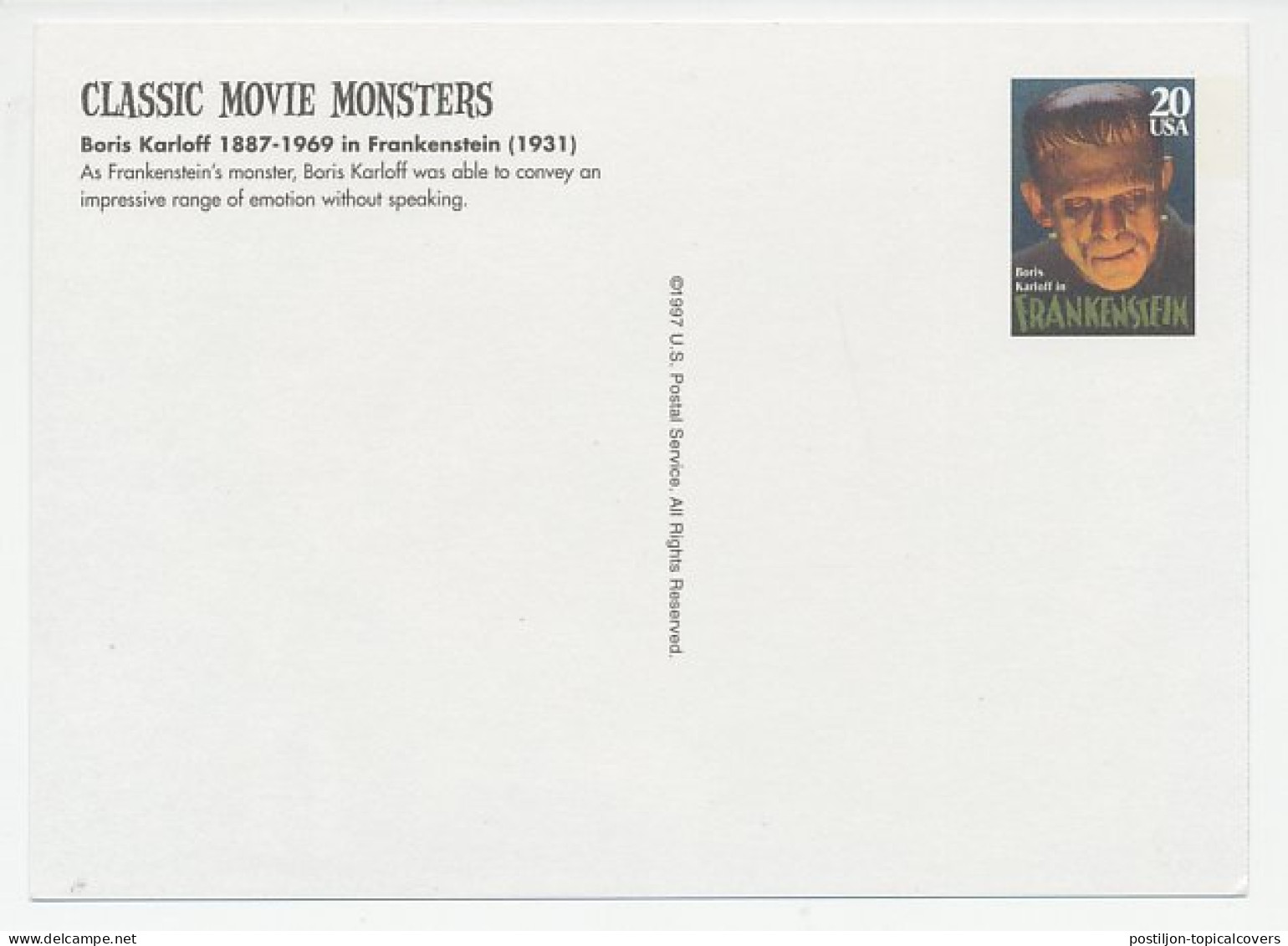 Postal Stationery USA 1997 Frankenstein - Cinema