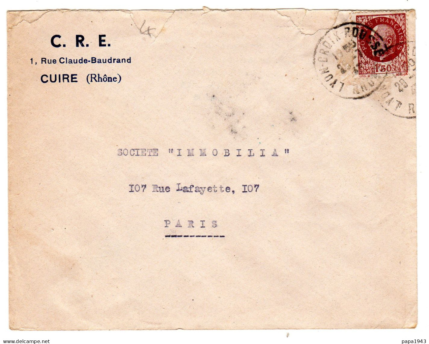 1943  CAD LYON CROIX ROUSSE  " C R E  à CUIRE " - Lettres & Documents