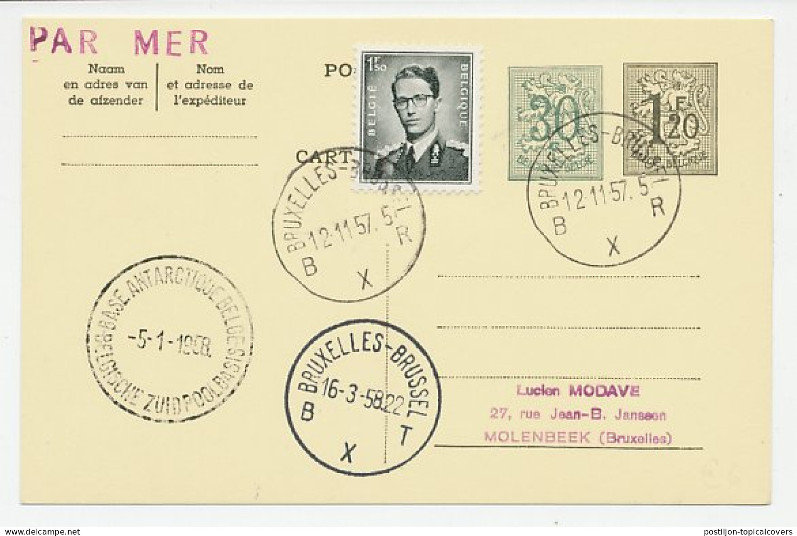 Postcard / Postmark Belgium 1958 South Pole Station - Arctische Expedities