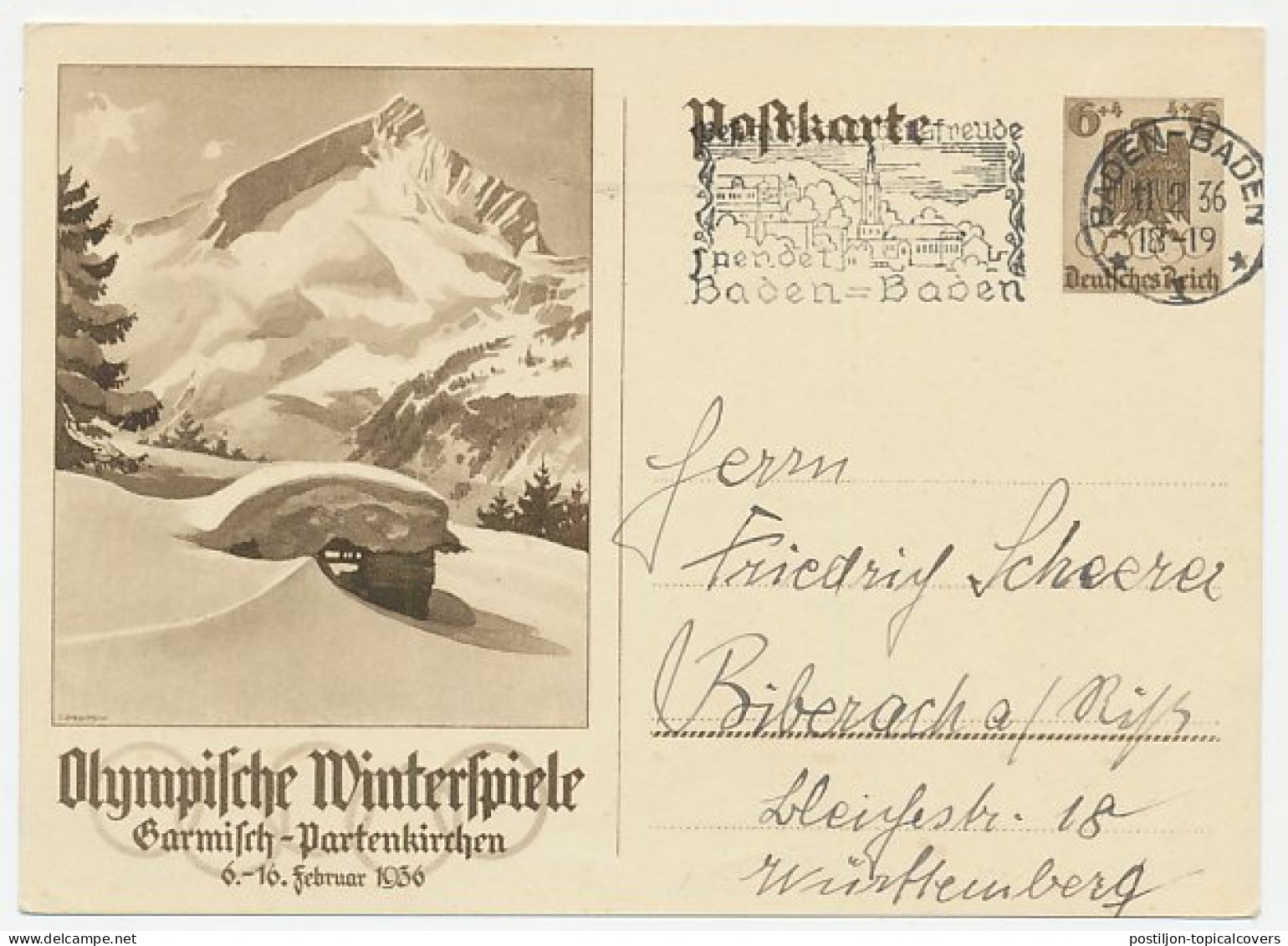 Postal Stationery Germany 1936 Winter Olympics - Garmisch Partenkirchen - Other & Unclassified