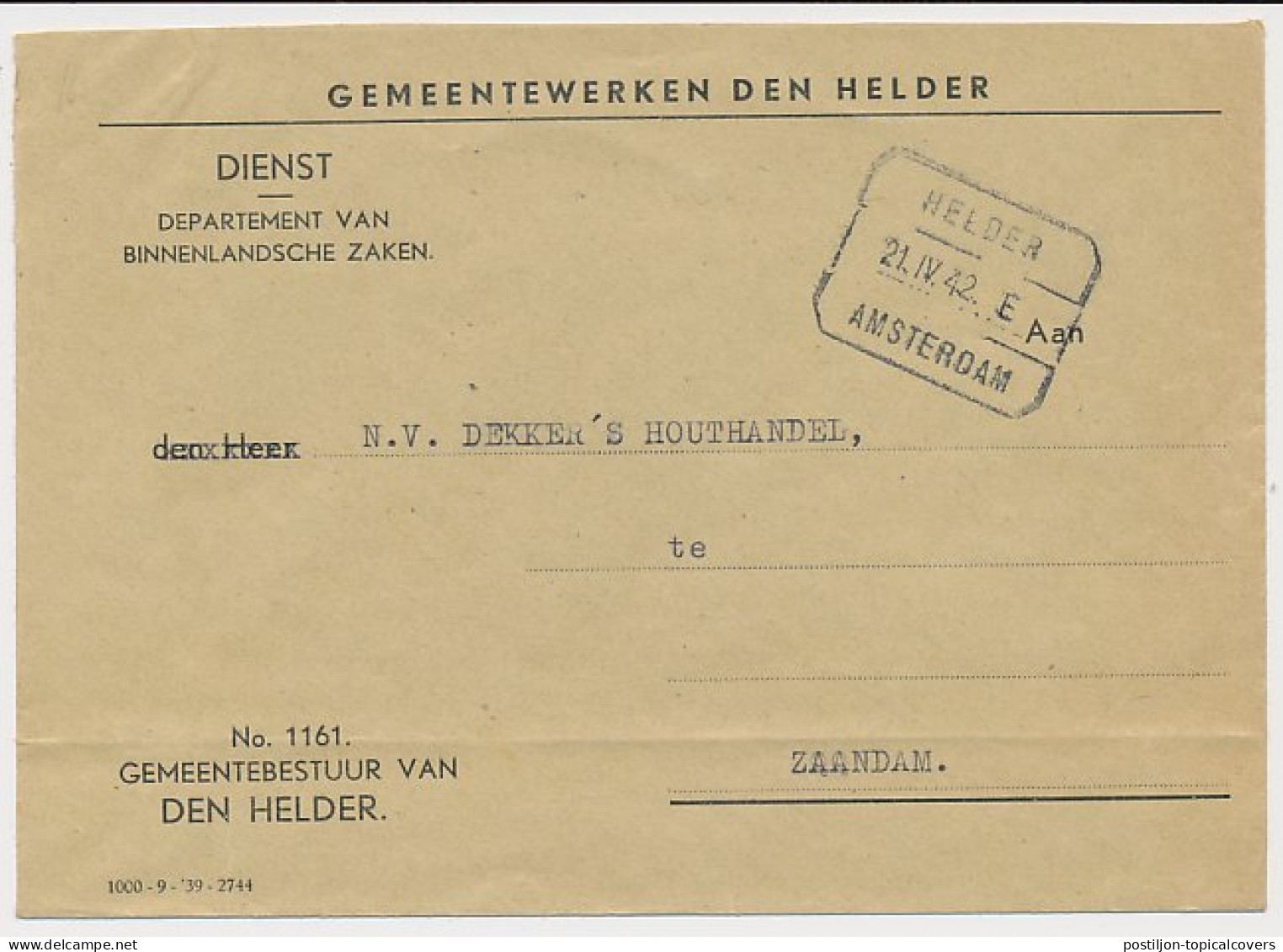 Treinblokstempel : Helder - Amsterdam E 1942 - Unclassified