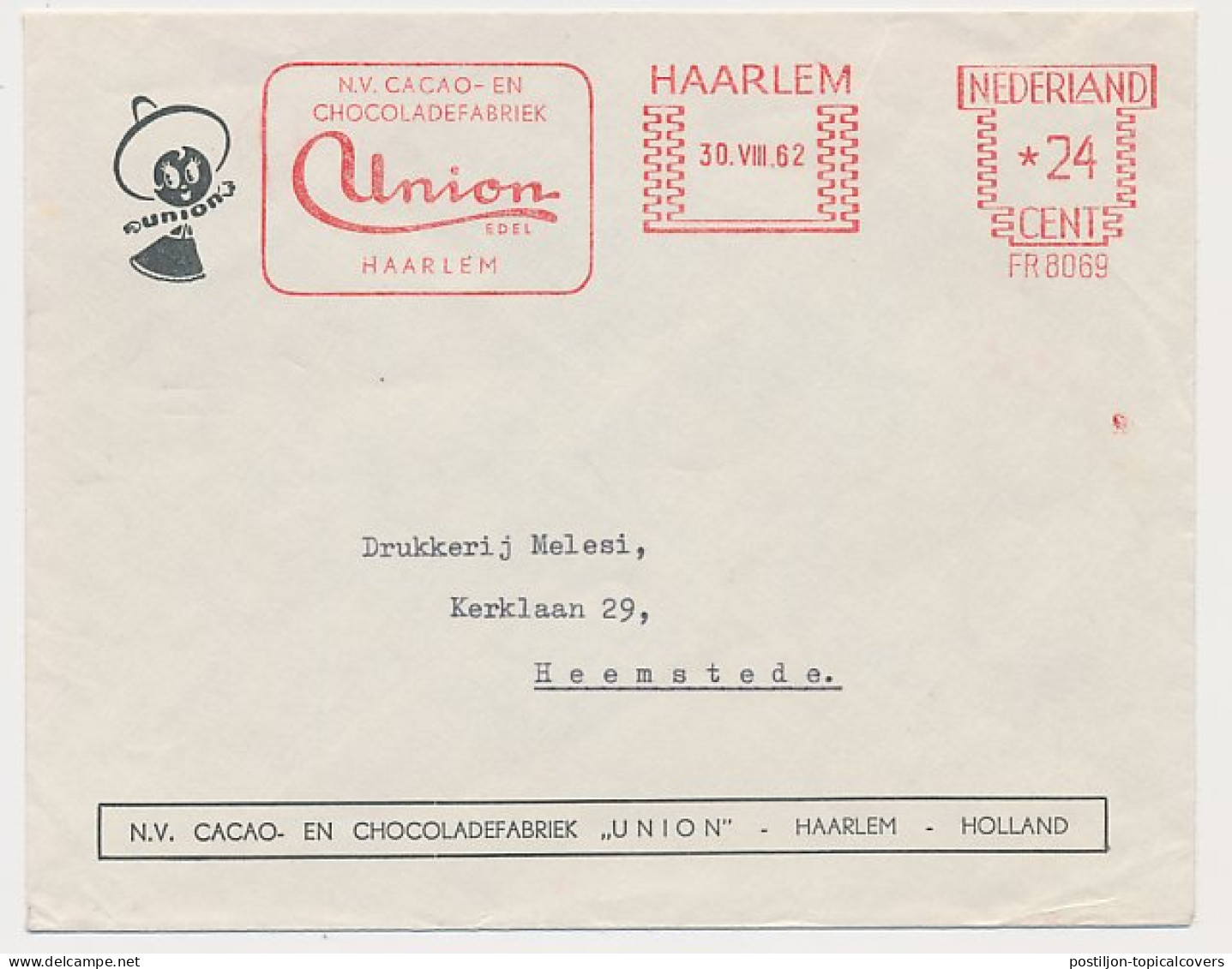 Meter Cover Netherlands 1962 Chocolate Factory Union - Haarlem - Food