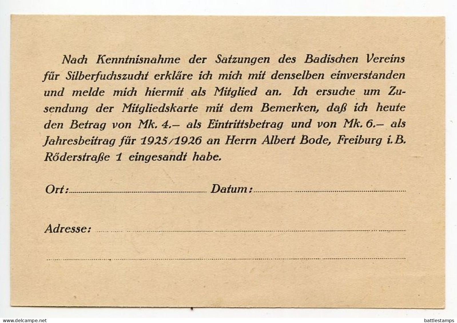 Germany 1925 Cover w/ Document; Freiburg (Breuisgau) - Badischer Verein für Silberfuchszucht; 3pf. German Eagle