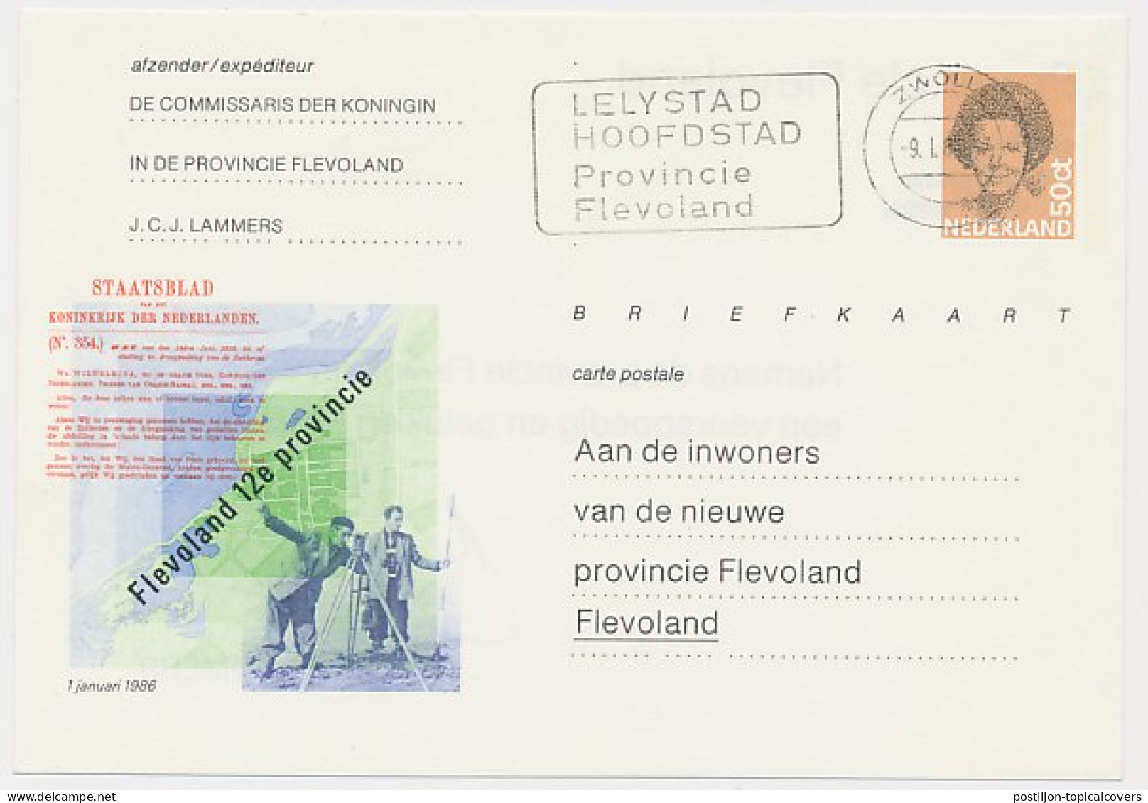 Briefkaart G. 363 Particulier Bedrukt Provincie Flevoland 1986 - Material Postal