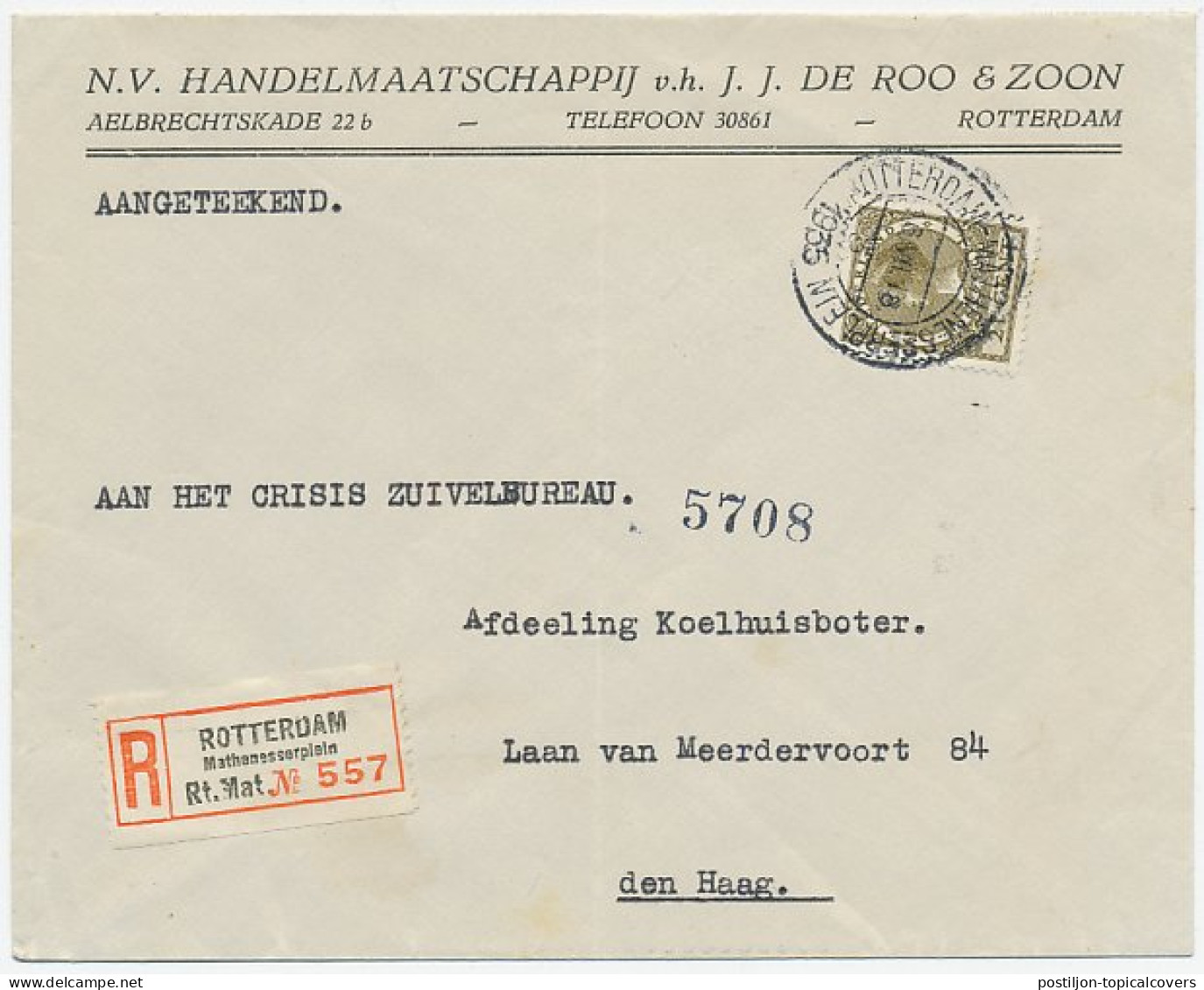 Em. Veth Aangetekend Rotterdam - Den Haag 1935 - Unclassified