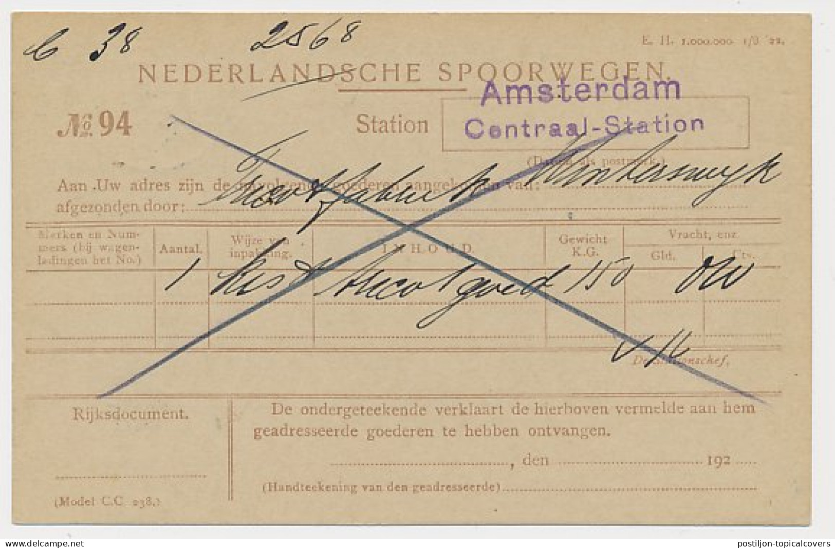 Spoorwegbriefkaart G. PNS191 B - Locaal Te Amsterdam 1923 - Postal Stationery