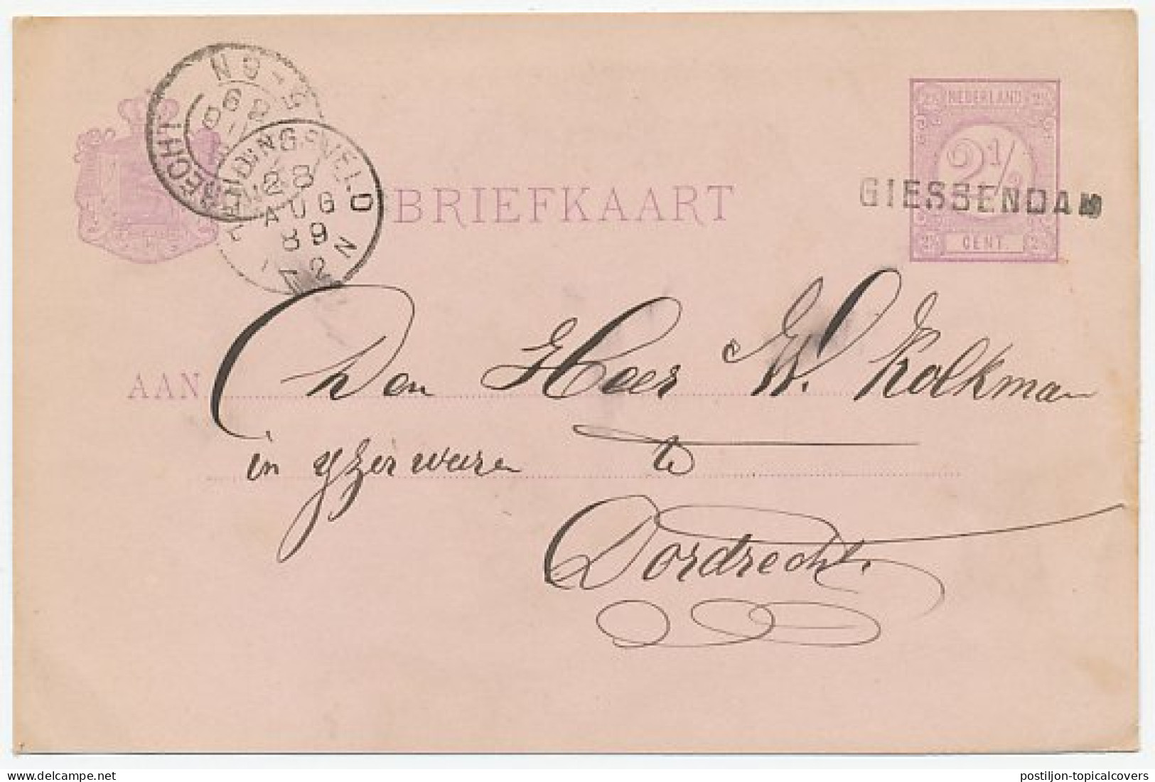 Naamstempel Giessendam 1889 - Briefe U. Dokumente