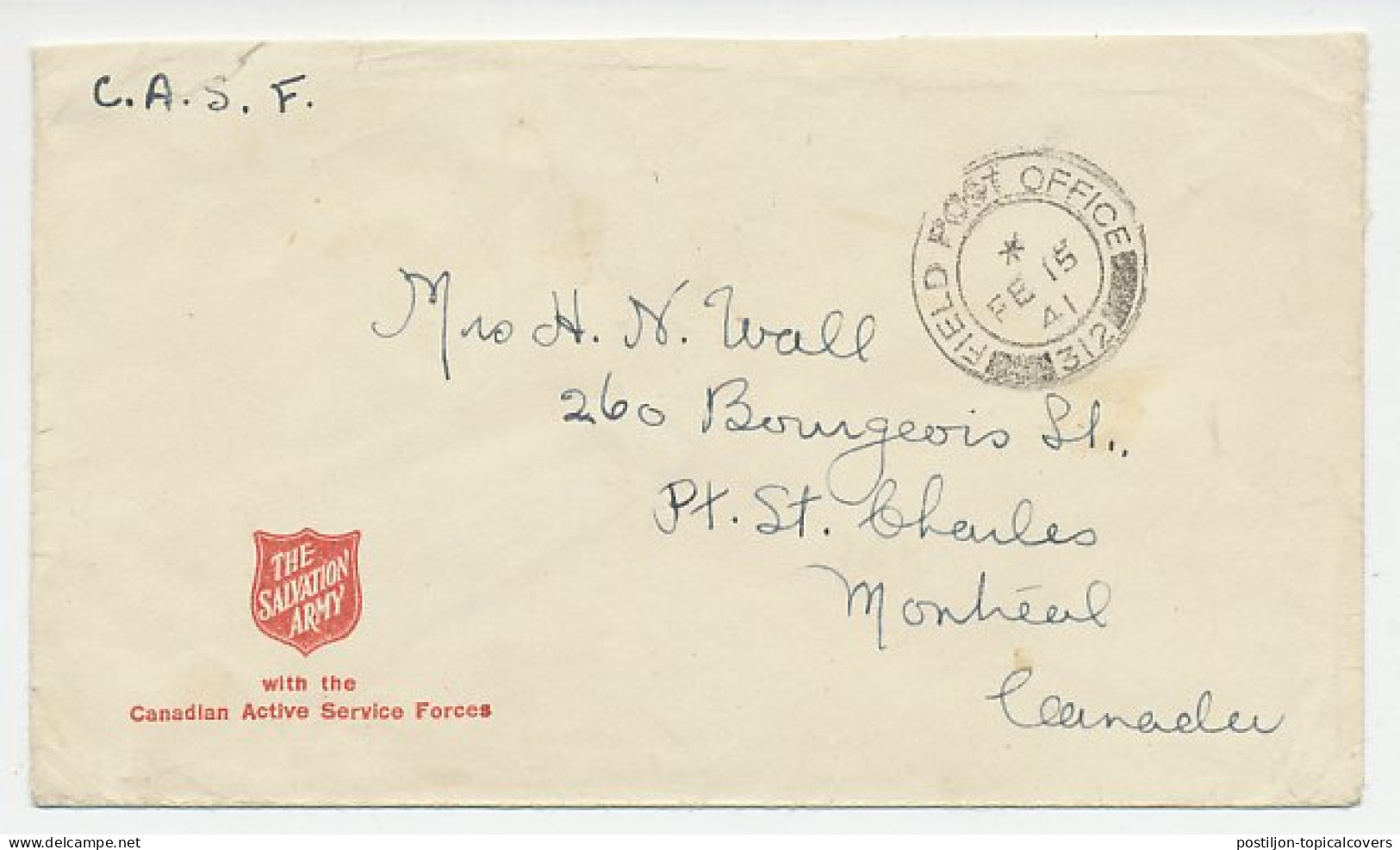 Cover / Postmark GB / UK - Canada 1941 Fieldpost - Canadian Active Service Forces - Sonstige & Ohne Zuordnung