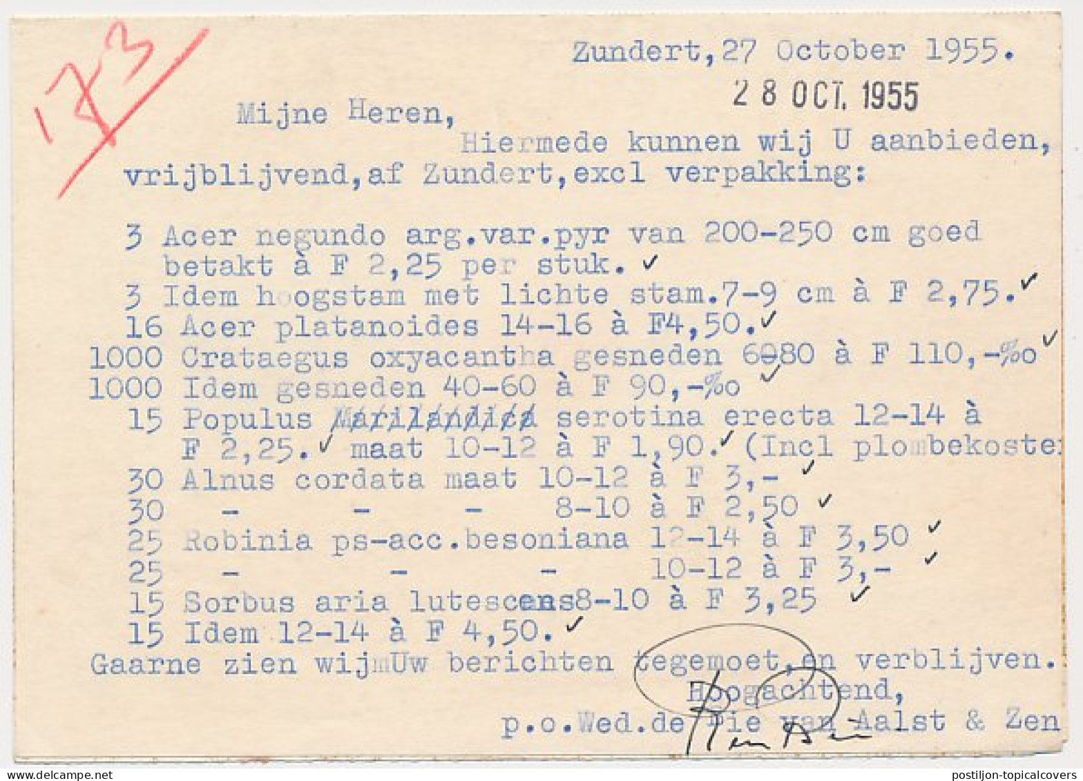 Firma Briefkaart Zundert 1955 - Boomkweekerijen - Unclassified