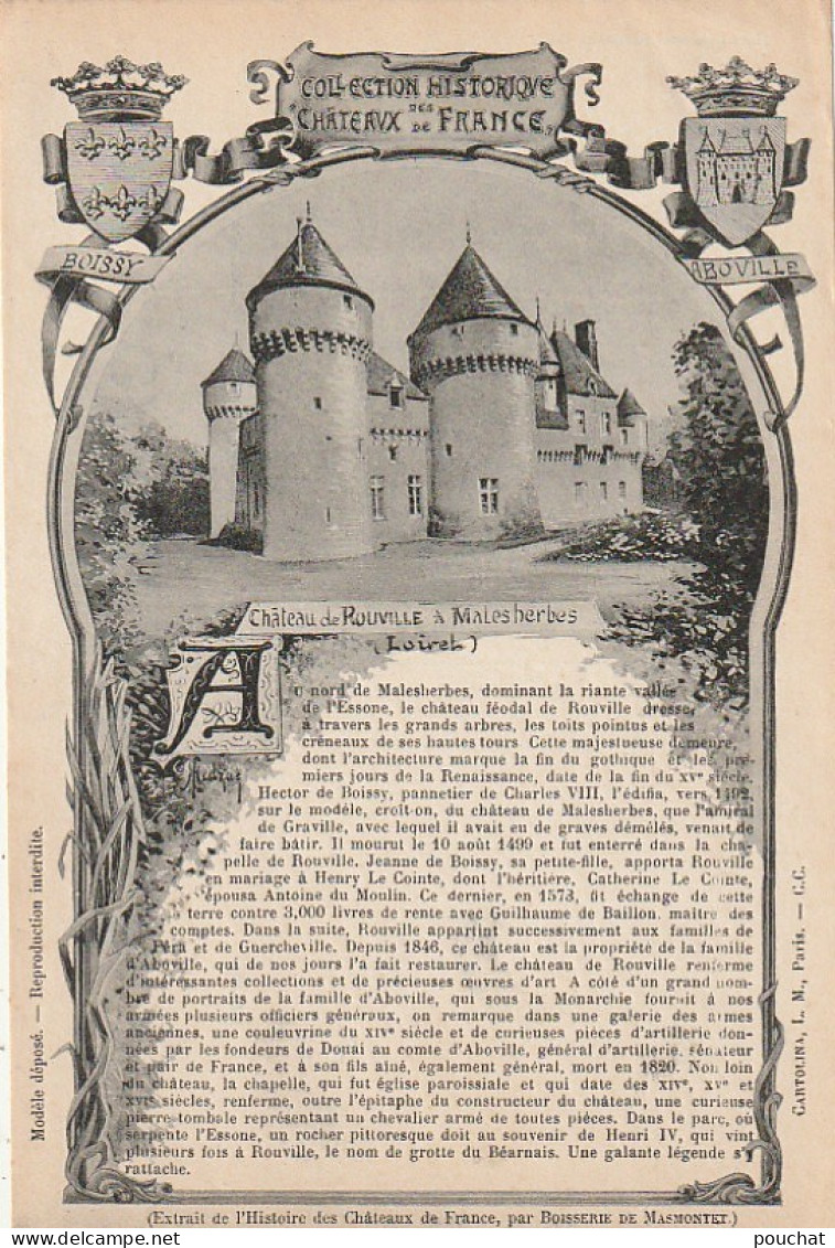ZY 56-(45) COLLECTION HISTORIQUE DES CHATEAUX DE FRANCE - CHATEAU DE ROUVILLE A MALESHERBES  - 2 SCANS - Castles