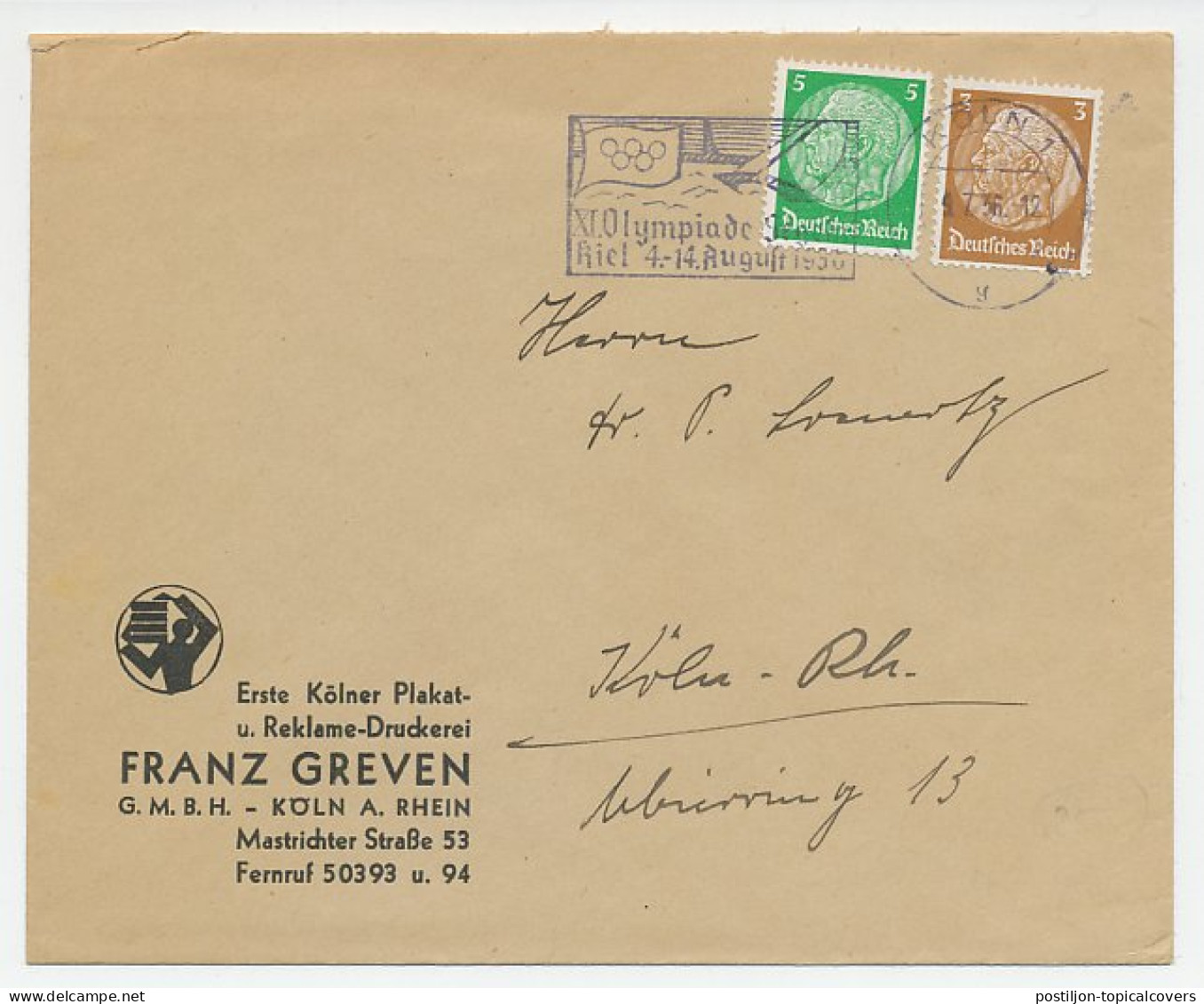 Cover / Postmark Deutsches Reich / Germany 1936 Olympic Games Berlin 1936 - Sailing - Otros & Sin Clasificación