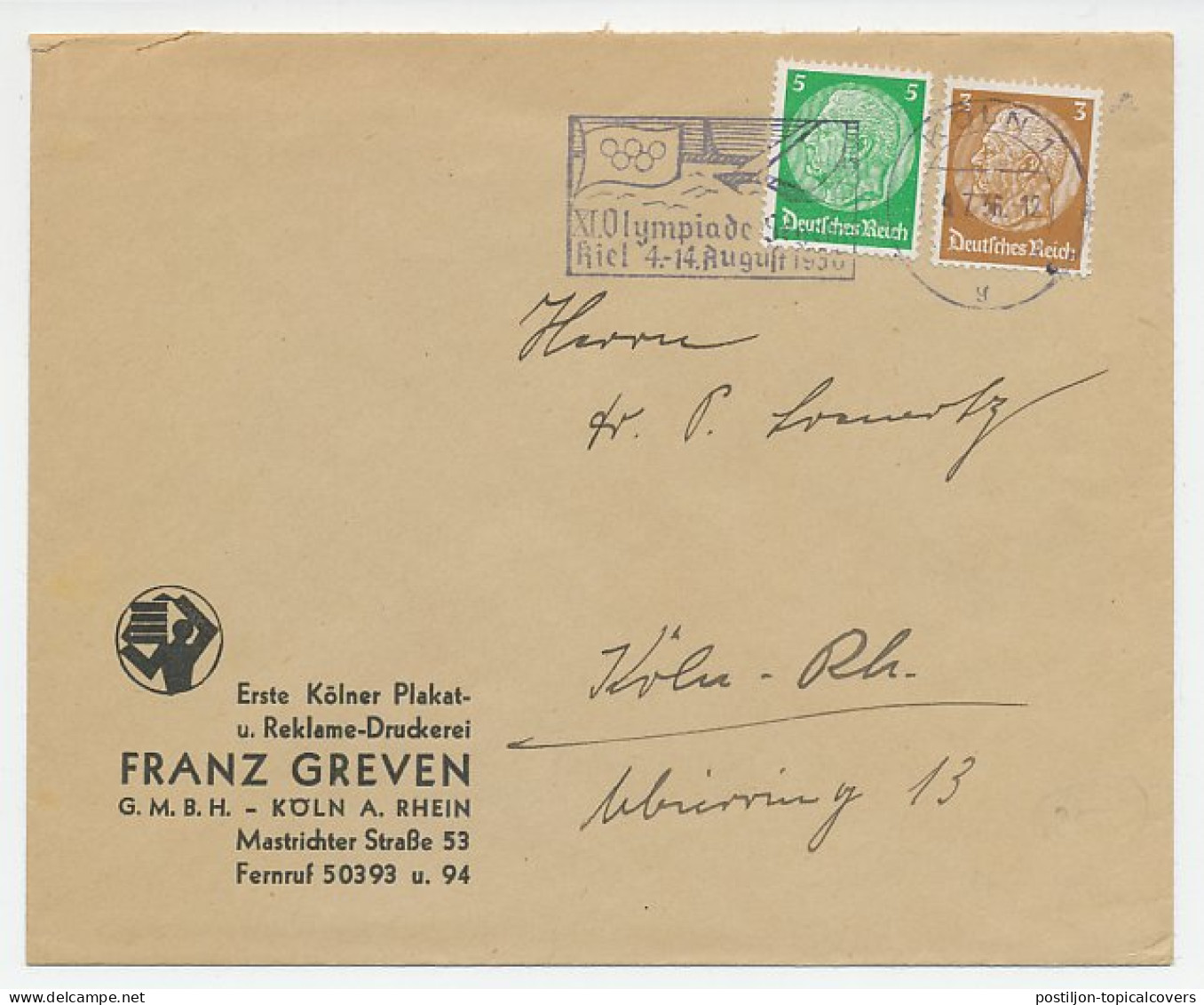 Cover / Postmark Deutsches Reich / Germany 1936 Olympic Games Berlin 1936 - Sailing - Sonstige & Ohne Zuordnung