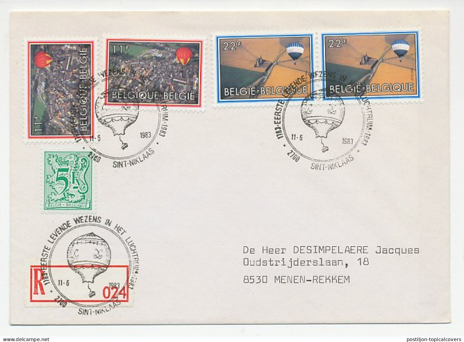 Registered Cover / Postmark Belgium 1983 Air Balloon  - Aerei