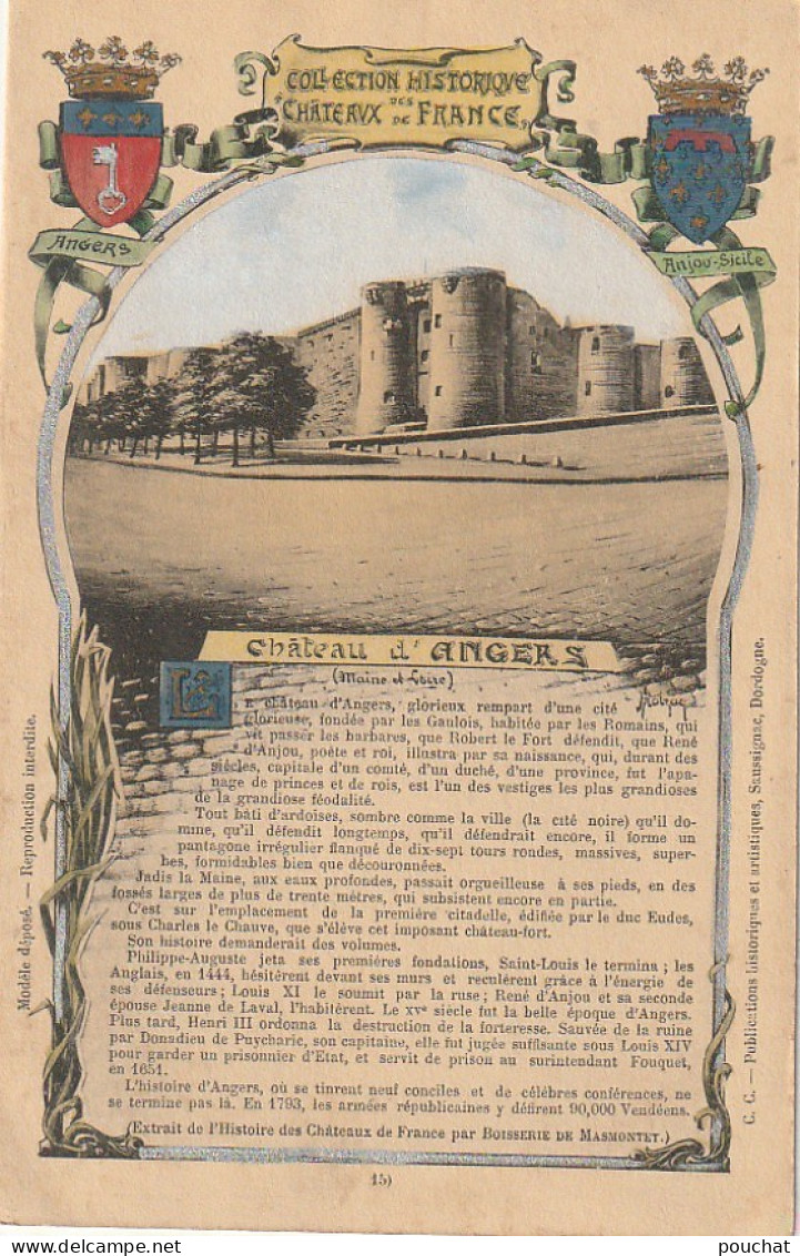 ZY 56-(49) COLLECTION HISTORIQUE DES CHATEAUX DE FRANCE - CHATEAU D' ANGERS - CARTE COLORISEE  - 2 SCANS - Châteaux