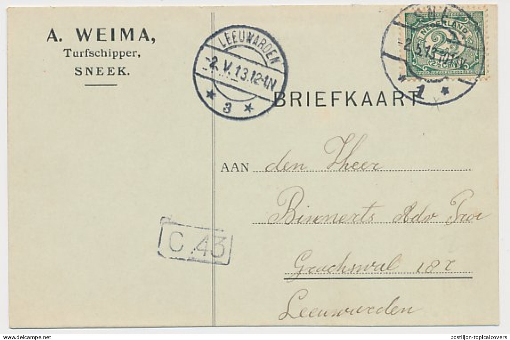 Firma Briefkaart Sneek 1913 - Tufschipper - Unclassified