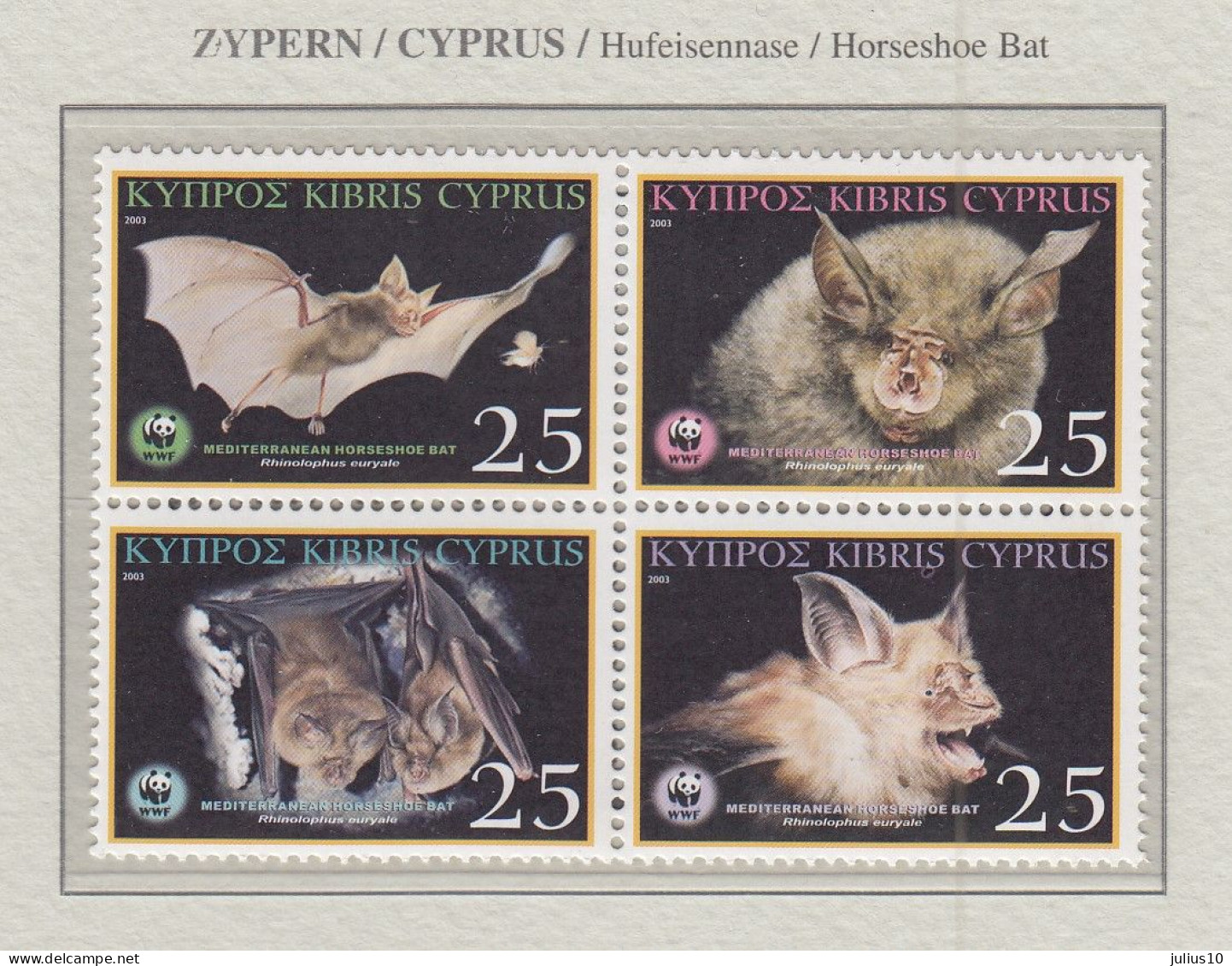 CYPRUS 2003 WWF Bats Mi 1015-1018 MNH(**) Fauna 681 - Pipistrelli