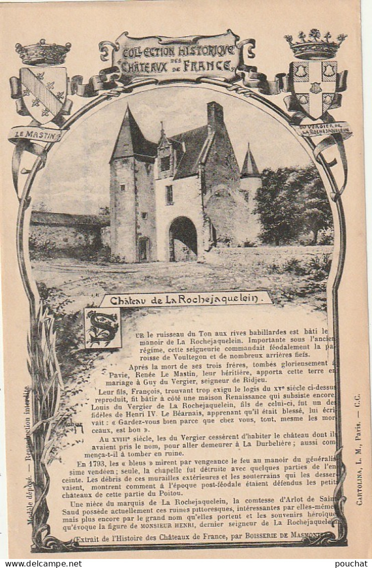 ZY 56-(85) COLLECTION HISTORIQUE DES CHATEAUX DE FRANCE - CHATEAU DE LA ROCHEJAQUELEIN - 2 SCANS - Schlösser