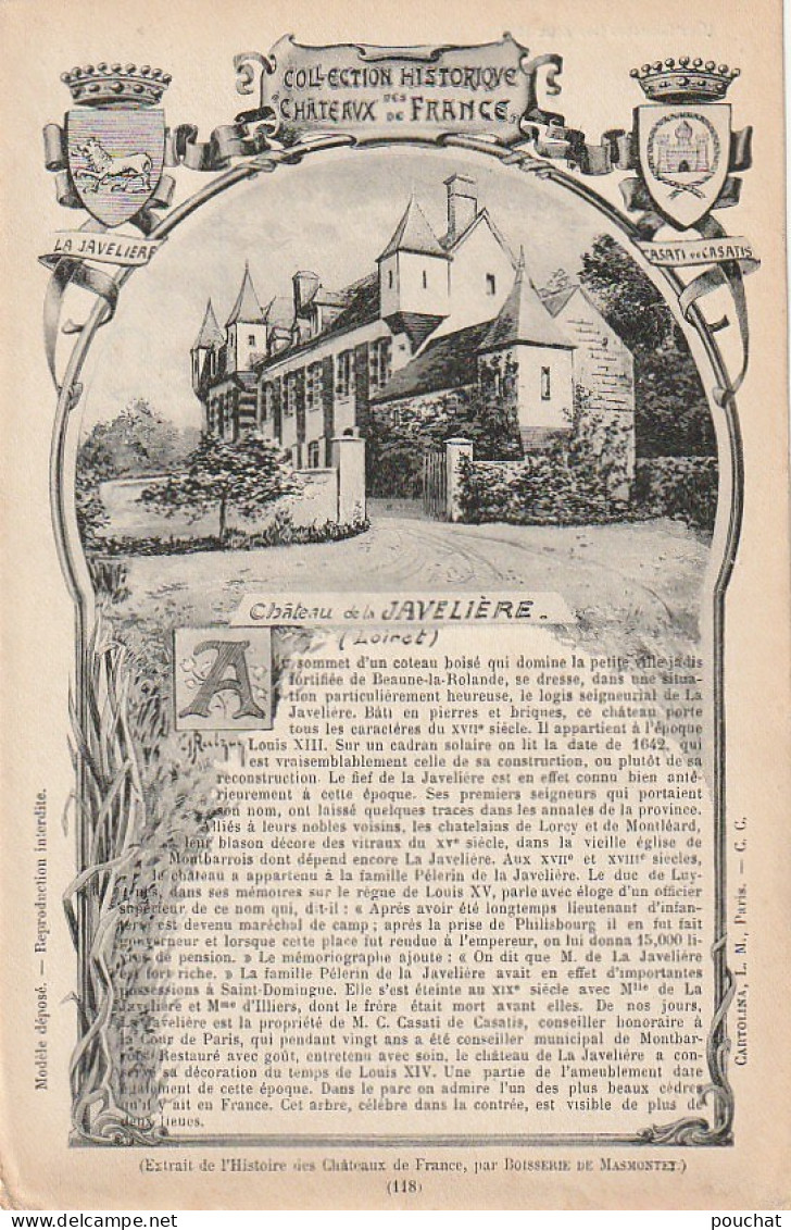 ZY 56-(45) COLLECTION HISTORIQUE DES CHATEAUX DE FRANCE - CHATEAU DE LA JAVELIERE - 2 SCANS - Châteaux