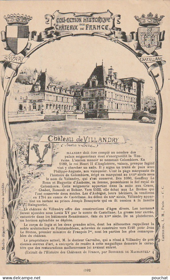 ZY 56-(37) COLLECTION HISTORIQUE DES CHATEAUX DE FRANCE - CHATEAU DE VILLANDRY - 2 SCANS - Castles