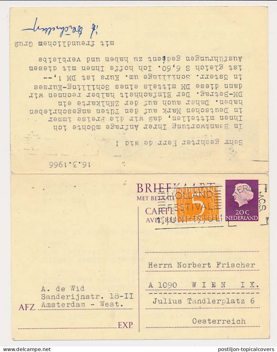 Briefkaart G. 322 / Bijfrank. Amsterdam - Oostenrijk 1966 V.v. - Material Postal