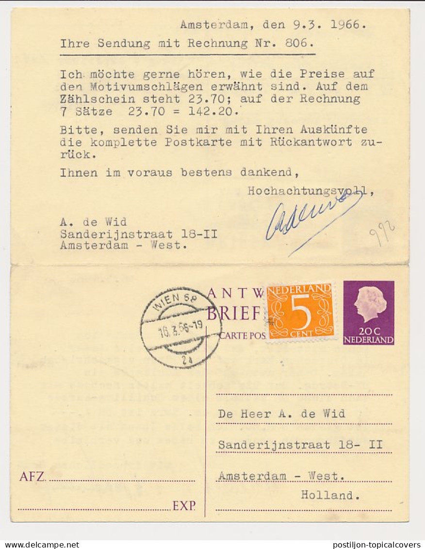 Briefkaart G. 322 / Bijfrank. Amsterdam - Oostenrijk 1966 V.v. - Material Postal