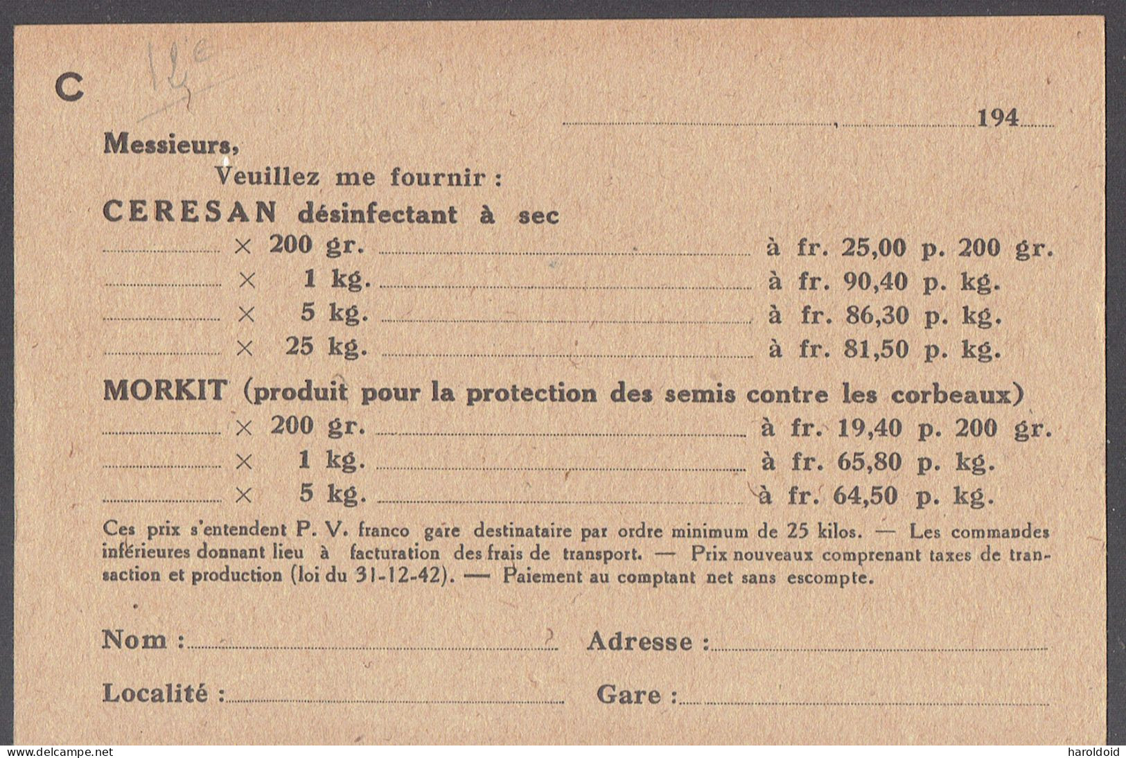 CP 59 - RONCHIN - ETABLISSEMENTS CAUCHETEUX - PRODUITS AGRICOLES EN GROS - Otros & Sin Clasificación