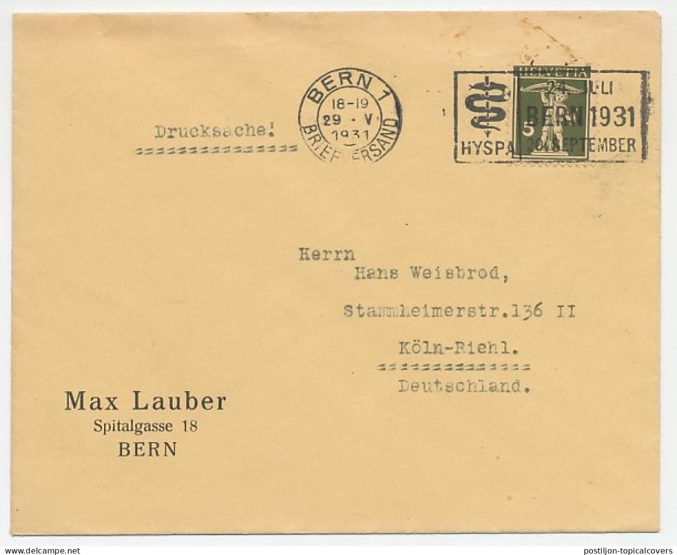 Cover / Postmark Switzerland 1931 HYSPA - First Swiss Exhibition For Health And Sport - Other & Unclassified