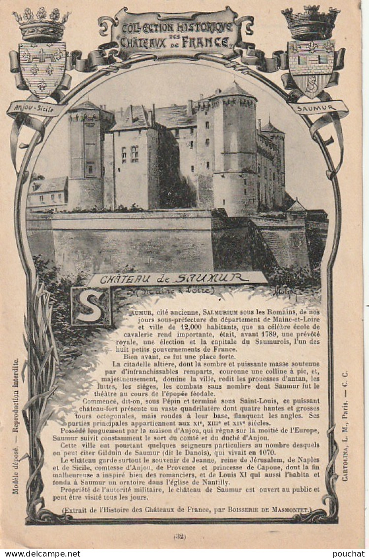 ZY 56-(49) COLLECTION HISTORIQUE DES CHATEAUX DE FRANCE - CHATEAU DE SAUMUR - 2 SCANS - Châteaux