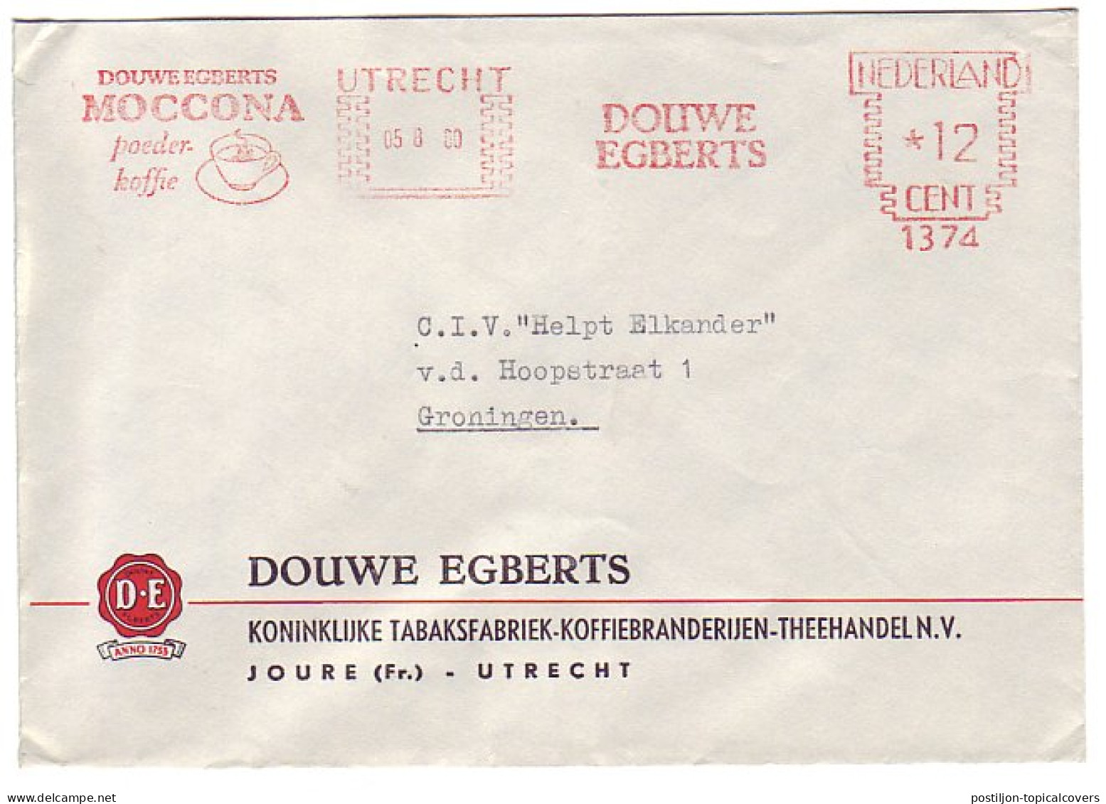 Meter Cover Netherlands 1960 Moccona - Powder Coffee - Douwe Egberts - Sonstige & Ohne Zuordnung