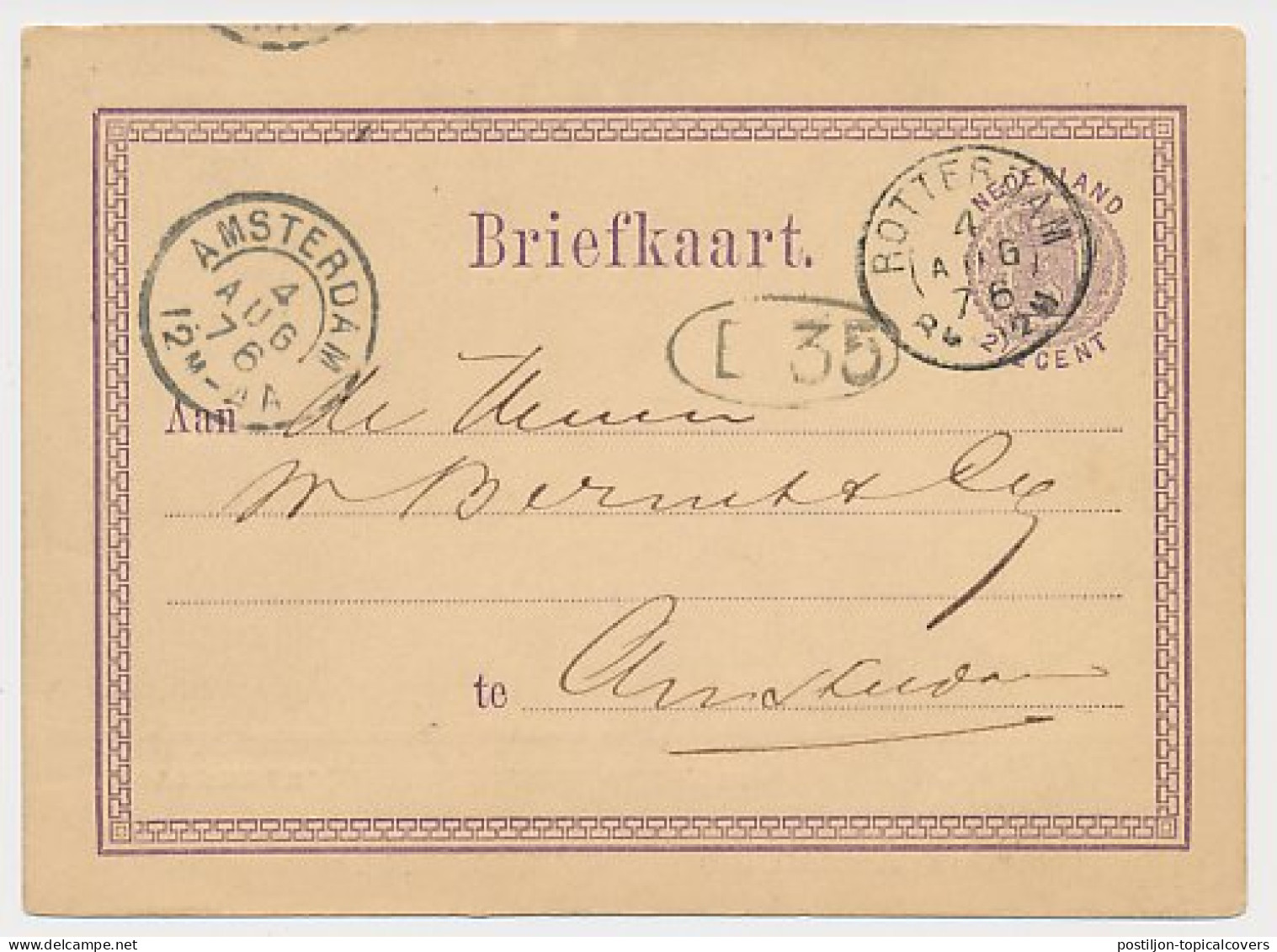 Briefkaart G. 7 Particulier Bedrukt Rotterdam 1876 - Material Postal